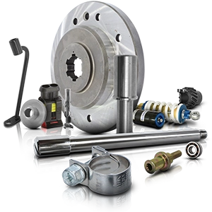 Various metal sleeves, axles and fastening parts for motorcycles.